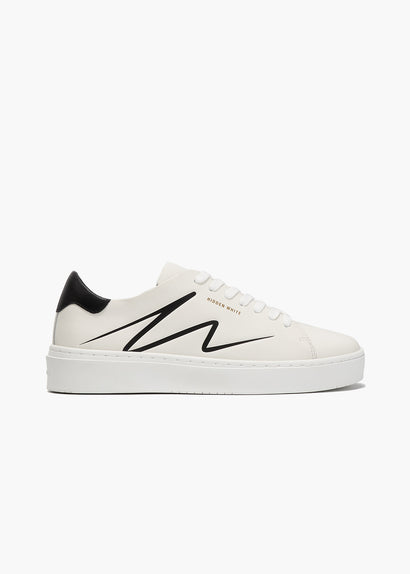 Dylan Men White Black Leather Trainers – Hidden White