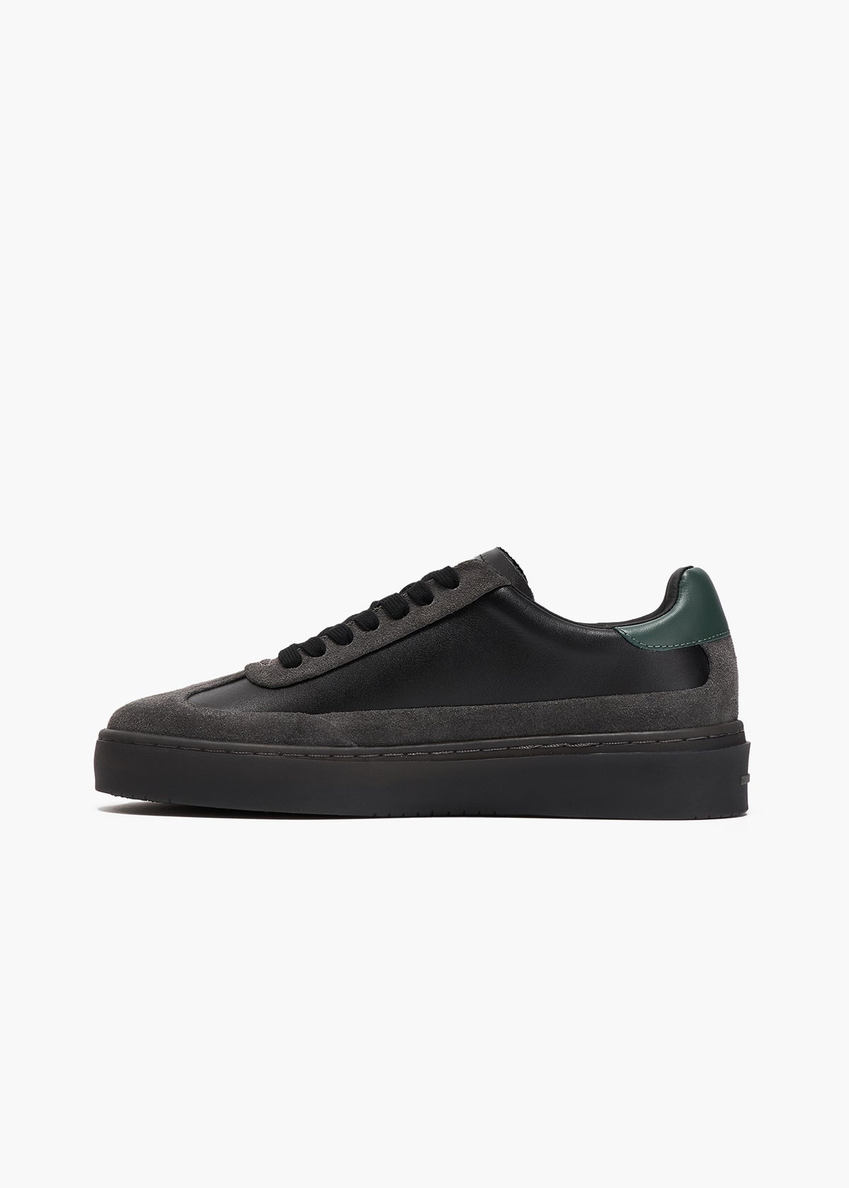 Dara Men Black Racing Green Charcoal Suede-Trimmed Leather Trainers ...