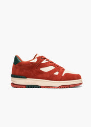 Halo Women Ivory Burnt Orange Forest Green Suede-Trimmed Leather Sneakers