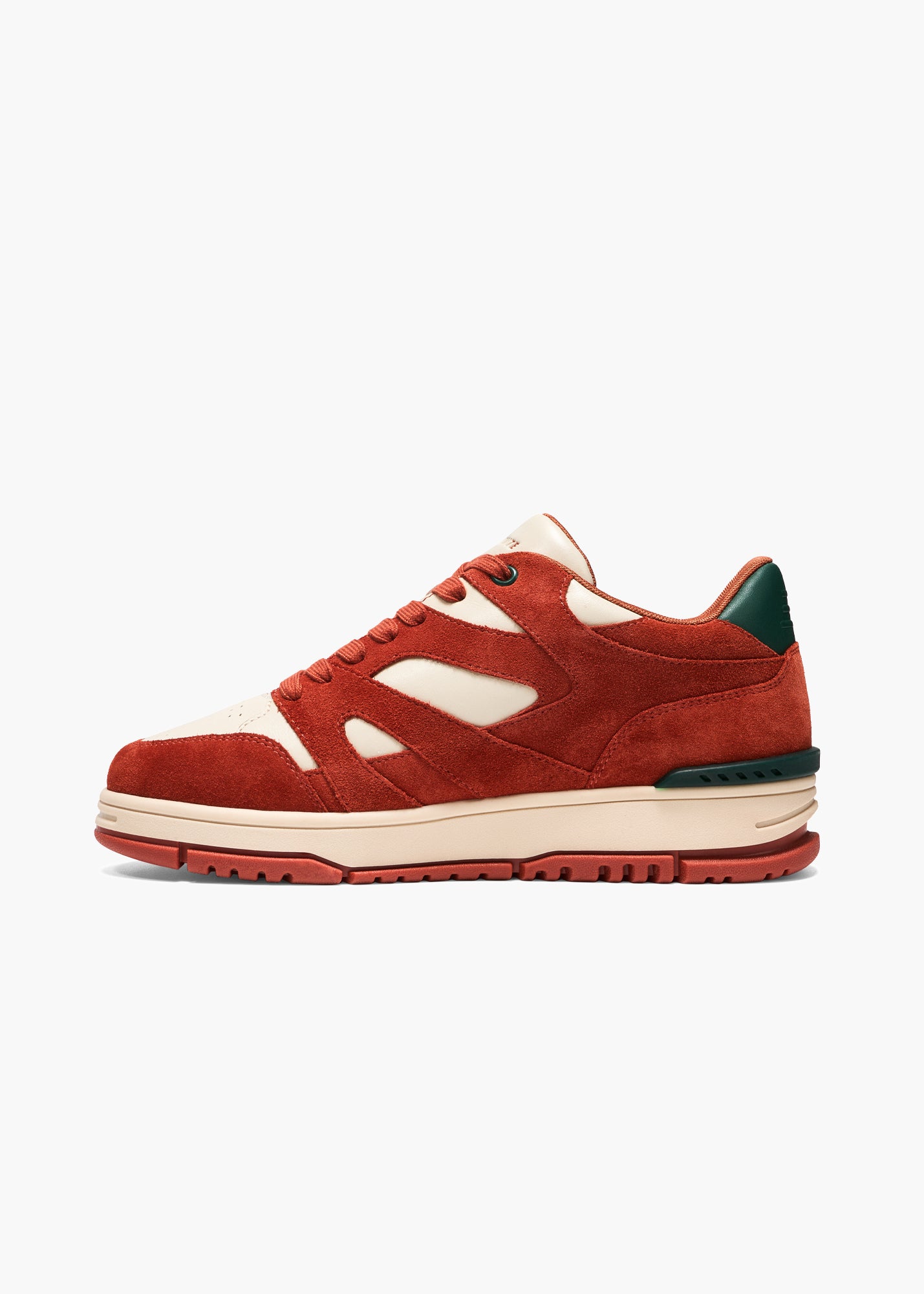 Halo Women Ivory Burnt Orange Forest Green Suede-Trimmed Leather Sneakers