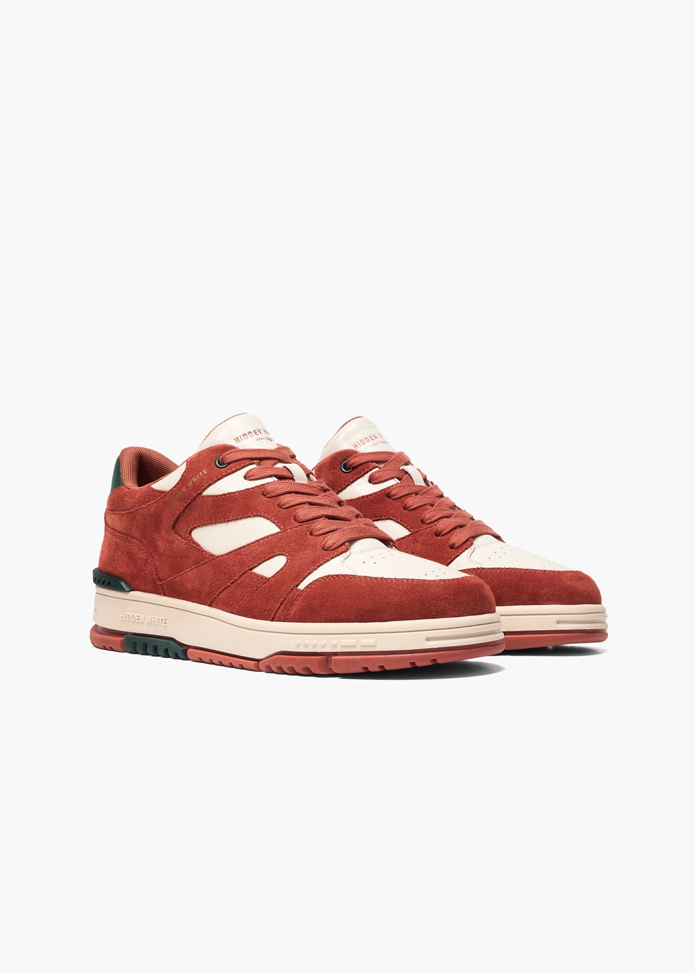 Halo Women Ivory Burnt Orange Forest Green Suede-Trimmed Leather Sneakers
