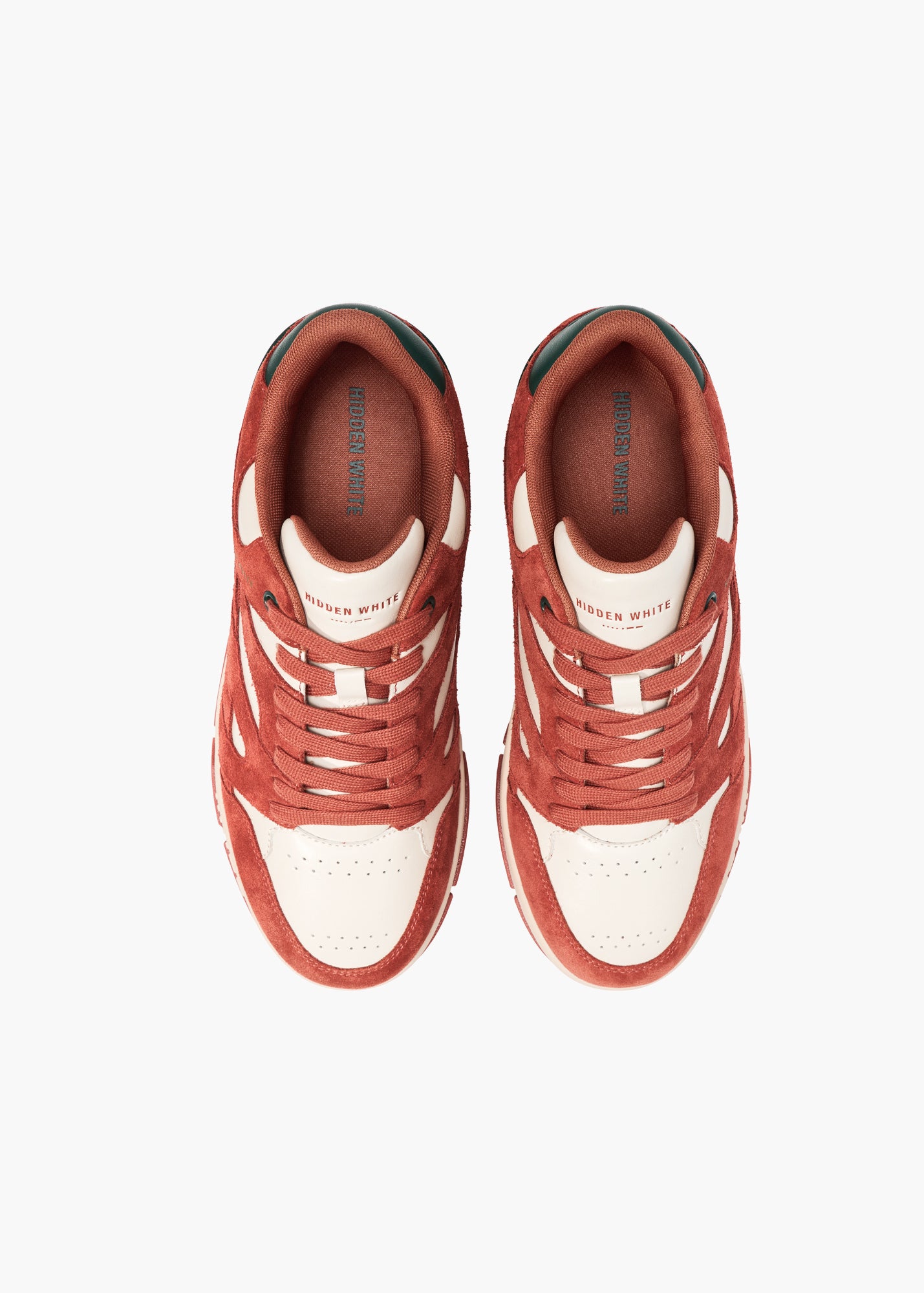 Halo Women Ivory Burnt Orange Forest Green Suede-Trimmed Leather Sneakers