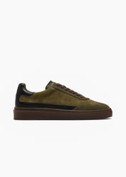 Dara Men Deep Sage Black Leather-Trimmed Suede Sneakers
