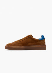 Dara Men Dark Taupe Royal Blue Leather-Trimmed Suede Trainers