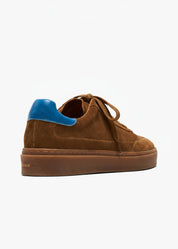 Dara Men Dark Taupe Royal Blue Leather-Trimmed Suede Trainers