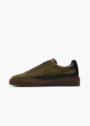 Dara Men Deep Sage Black Leather-Trimmed Suede Sneakers