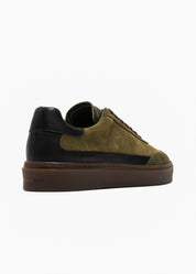 Dara Men Deep Sage Black Leather-Trimmed Suede Sneakers