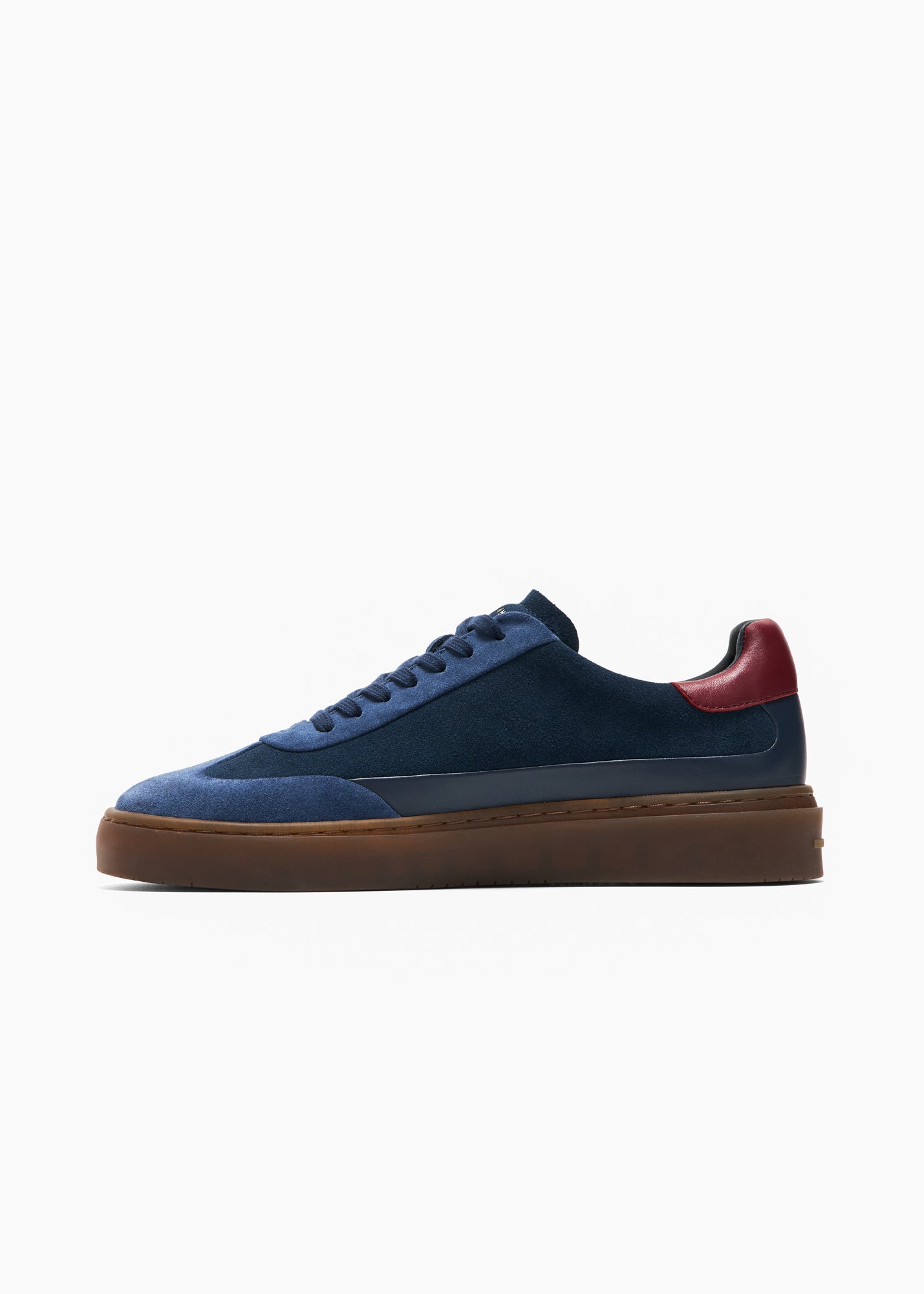 Dara Men Night Blue Royal Blue Deep Crimson Leather-Trimmed Suede Sneakers