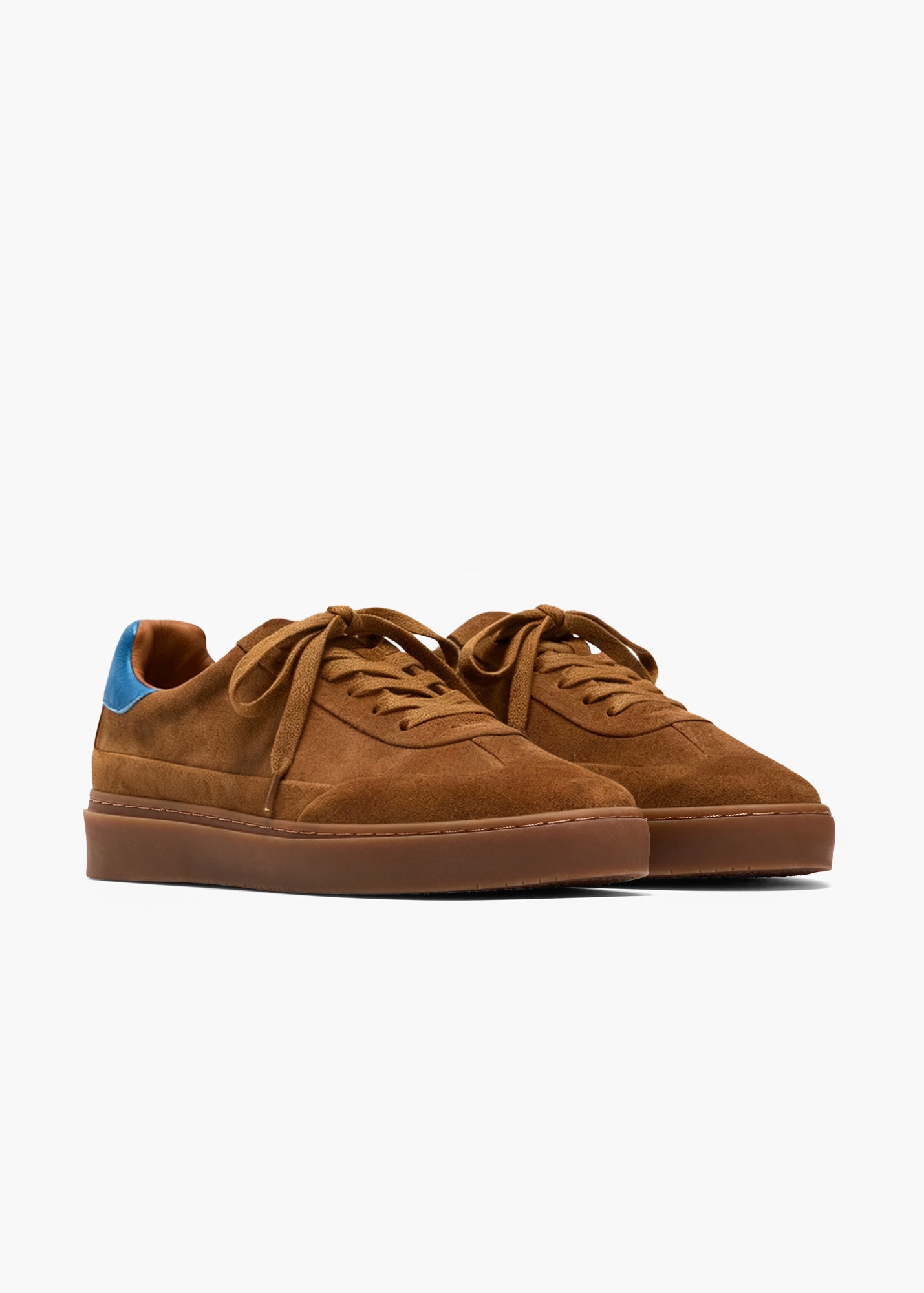 Dara Men Dark Taupe Royal Blue Leather-Trimmed Suede Trainers