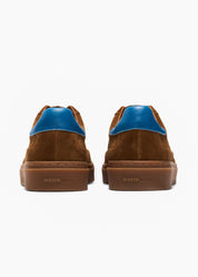 Dara Men Dark Taupe Royal Blue Leather-Trimmed Suede Trainers