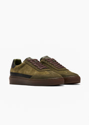 Dara Men Deep Sage Black Leather-Trimmed Suede Sneakers