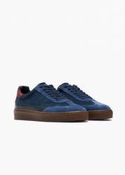 Dara Men Night Blue Royal Blue Deep Crimson Leather-Trimmed Suede Sneakers