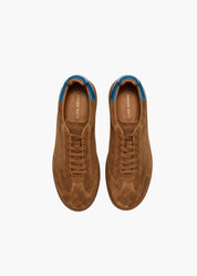 Dara Men Dark Taupe Royal Blue Leather-Trimmed Suede Trainers