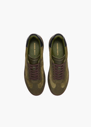 Dara Men Deep Sage Black Leather-Trimmed Suede Sneakers
