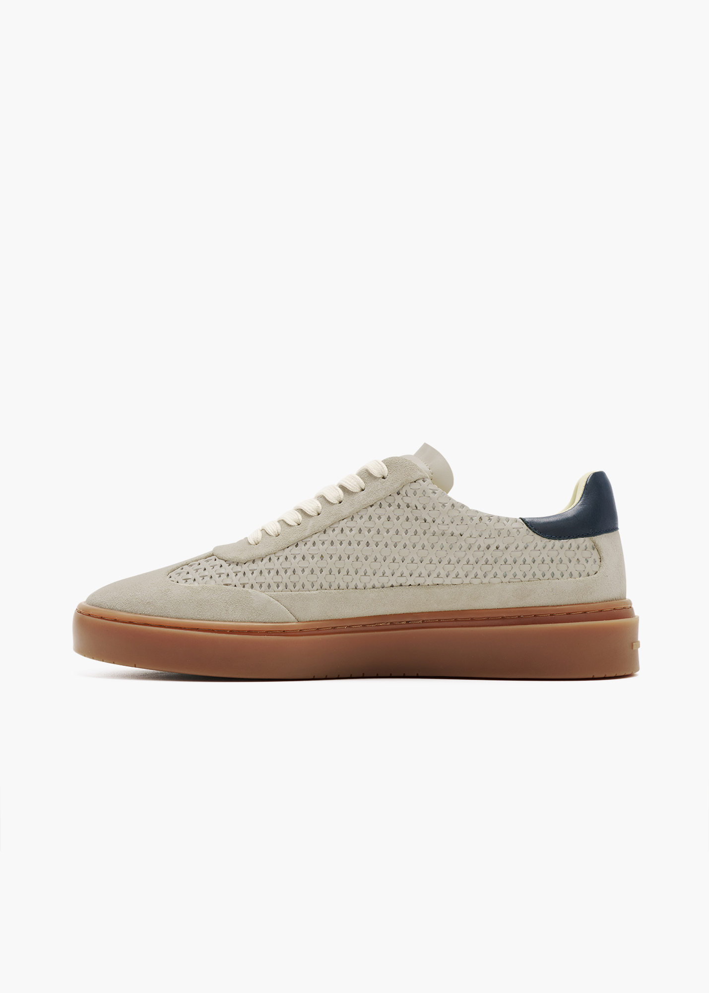 Dara Men Woven Slate Suede-Trimmed Interlaced Leather Trainers