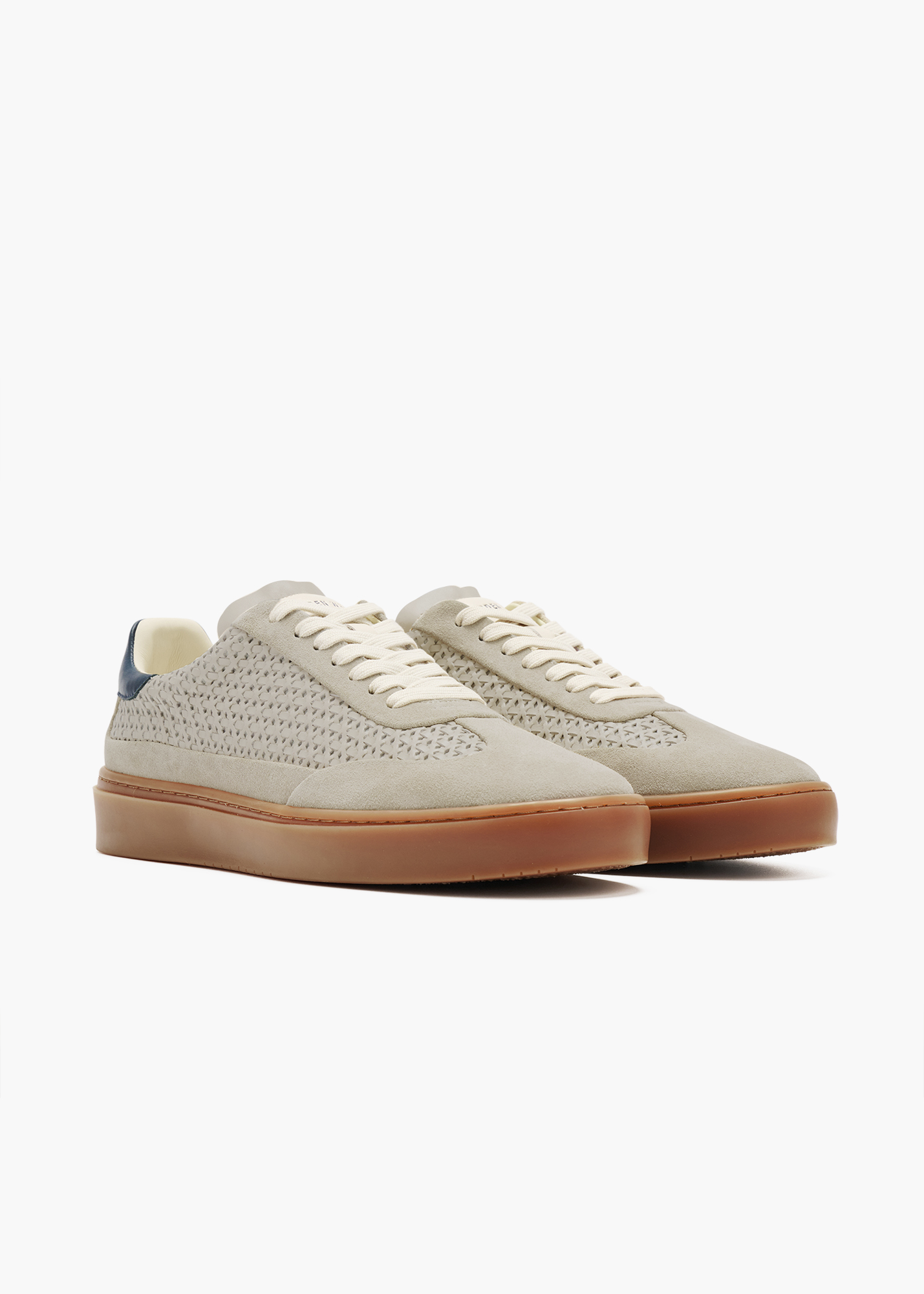 Dara Men Woven Slate Suede-Trimmed Interlaced Leather Trainers