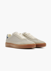 Dara Men Woven Slate Suede-Trimmed Interlaced Leather Trainers
