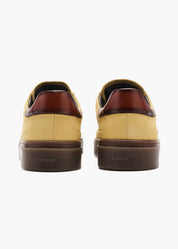 Dara Men Ochre Yellow Polished-Trimmed Velour Leather Trainers