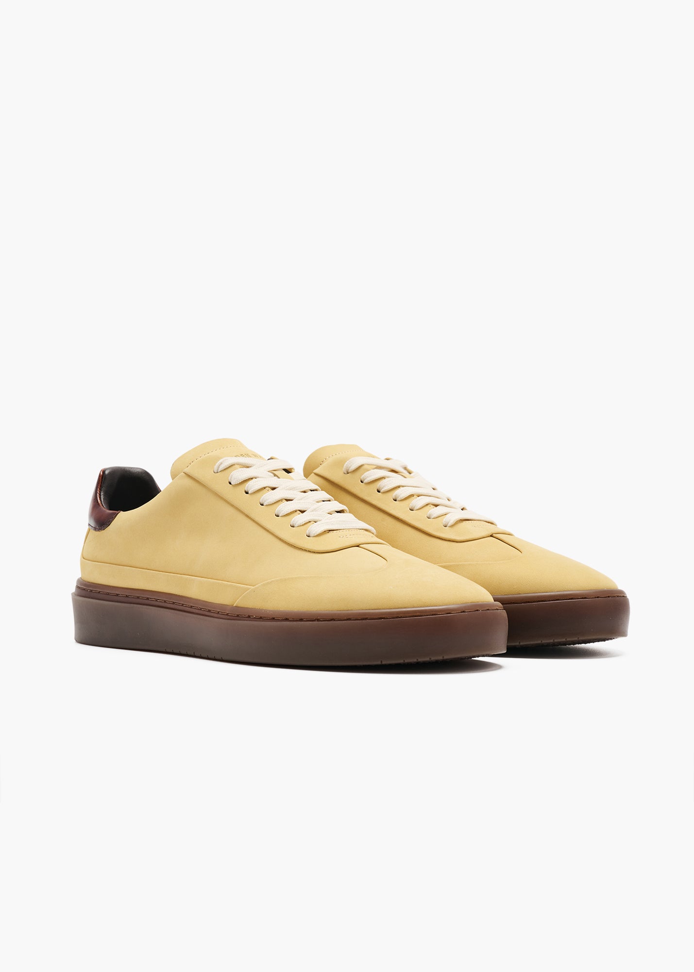 Dara Men Ochre Yellow Polished-Trimmed Velour Leather Trainers