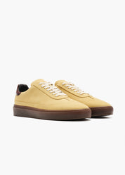 Dara Men Ochre Yellow Polished-Trimmed Velour Leather Trainers