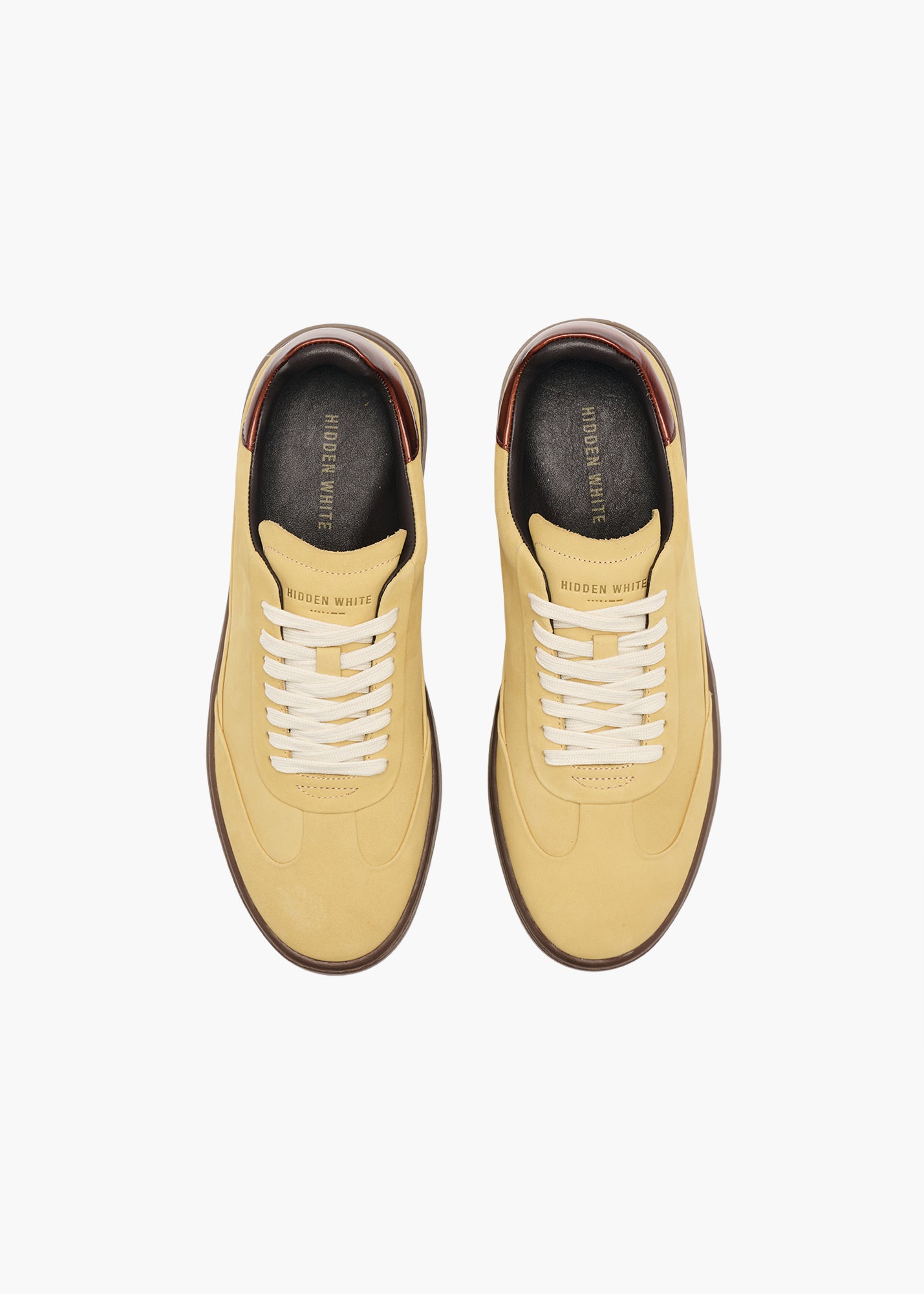 Dara Men Ochre Yellow Polished-Trimmed Velour Leather Trainers