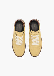 Dara Men Ochre Yellow Polished-Trimmed Velour Leather Trainers