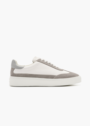 Dara Men White Grey Leather-Trimmed Suede Trainers
