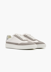Dara Men White Grey Leather-Trimmed Suede Trainers